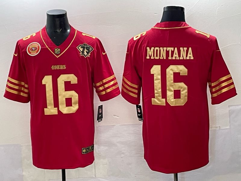 Men San Francisco 49ers #16 Montana Red 75th Nike Limited NFL 2025 Jersey style 08